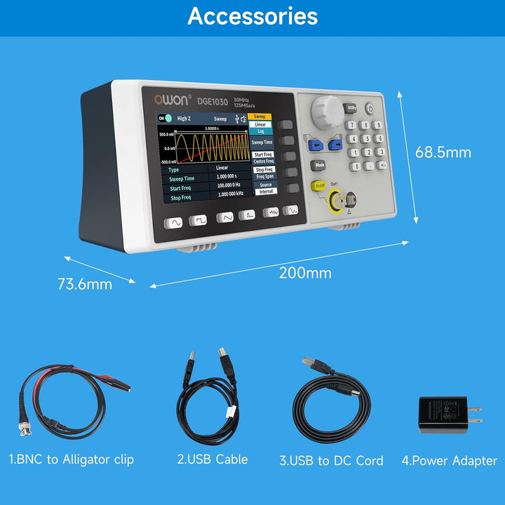 OWON DGE1030 Signalgenerator - Ein-Kanal Funktionsgenerator, 30 MHz Frequenzausgabe, 125 MSa/s Abtas