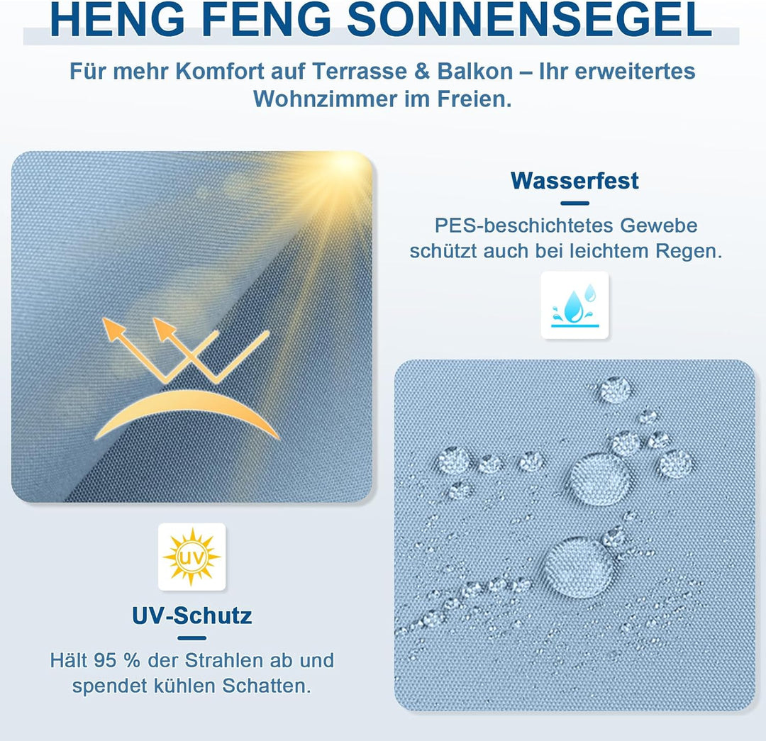 HENG FENG Sonnensegel 5x5x7m Dreieckig Wasserdicht mit 95% UV-Schutz Sonnenschutz für Garten Terrass