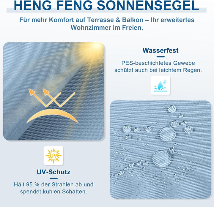 HENG FENG Sonnensegel 5x5x7m Dreieckig Wasserdicht mit 95% UV-Schutz Sonnenschutz für Garten Terrass