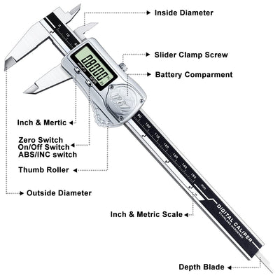 Kynup IP67 Wasserdichter Messschieber Digital, 150mm Schieblehre mit Absoluten Origin, Schieblehre D