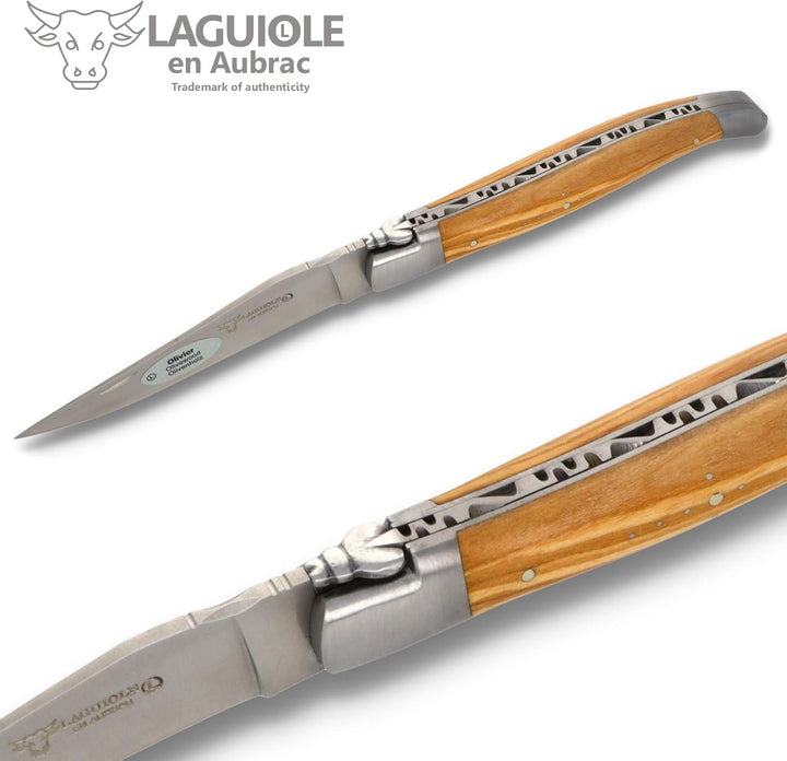 Laguiole en Aubrac Taschenmesser L0212OLIF 12 cm matt, Backen matt, Griffschalen Olivenholz
