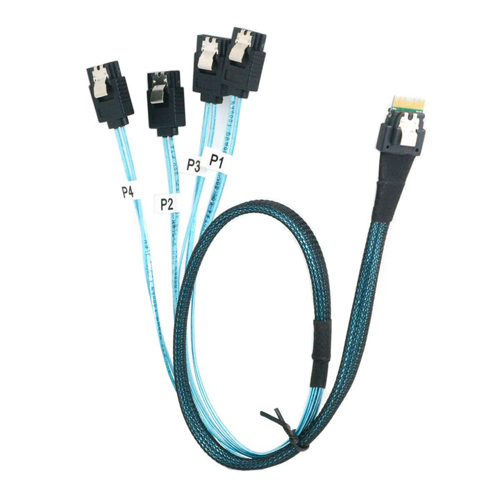 Cablecc Slimline SAS 4.0 SFF-8654 4i 38-Pin-Host-zu-4-SATA-7-Pin-Ziel-Festplatten-Fanout-Raid-Kabel