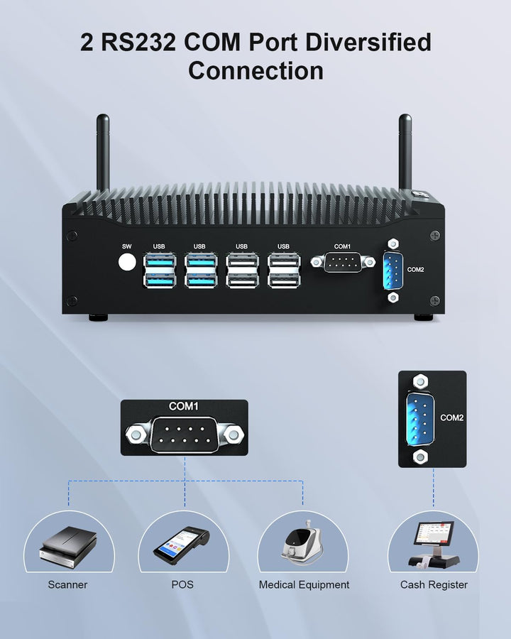Industrieller Mini-Lüfterlos-PC W 11 Pro, Core i5 1235U, 16GB DDR5 256GB SSD, Dual HD, RJ45 LAN, RS2