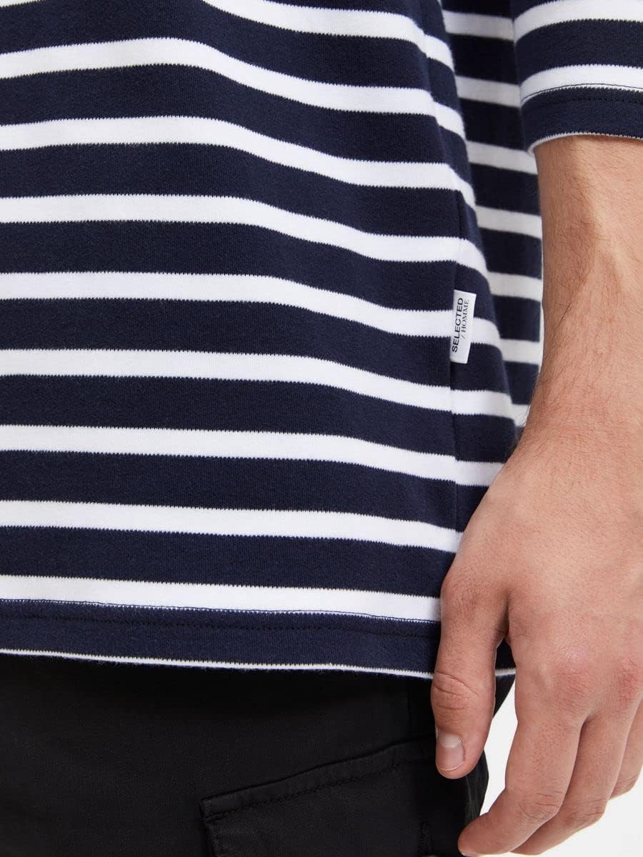 Selected Homme Herren Slhbriac Stripe Ls O-Neck Tee W Noos Langarmshirt L Navy Blazer/Stripes:bright