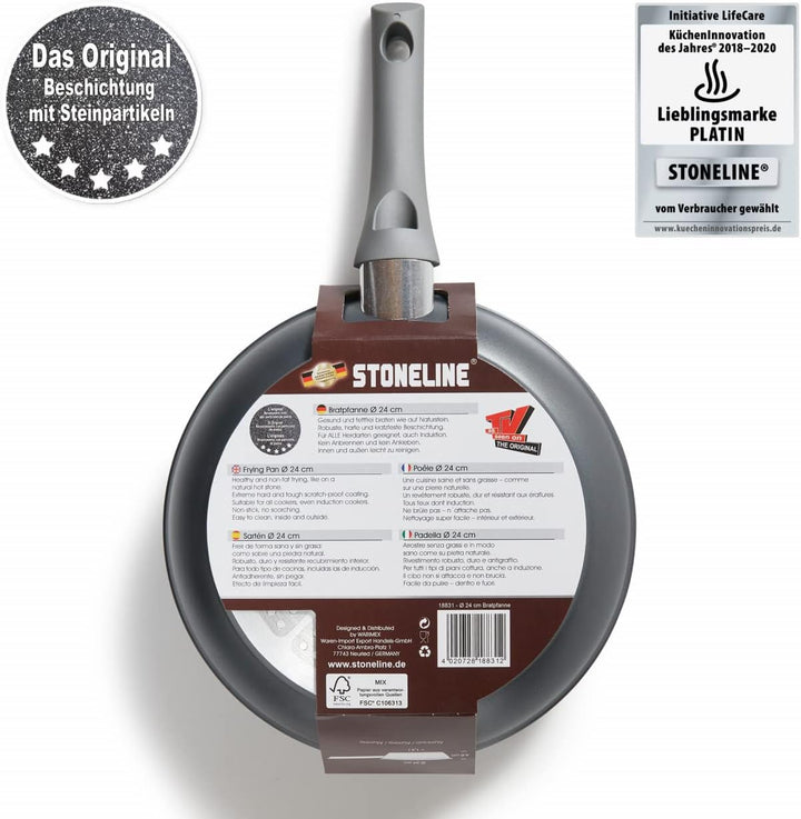 STONELINE Gourmundo Made in Germany Bratpfanne 24 cm, antihaft beschichtete Pfanne mit echten Steinp