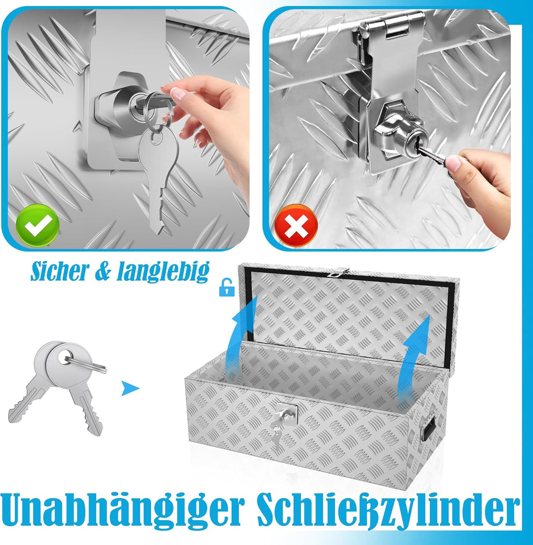 YRHome 38L Aluminium WerkzeugkisteAlubox Aluminiumkiste Transportbox Deichselbox Für PKW Anhänger Mi