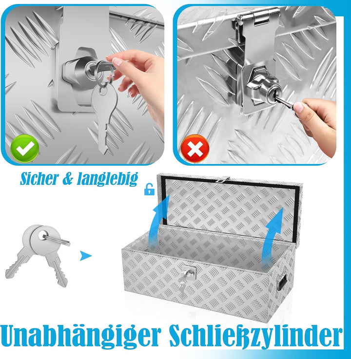 YRHome 38L Aluminium WerkzeugkisteAlubox Aluminiumkiste Transportbox Deichselbox Für PKW Anhänger Mi