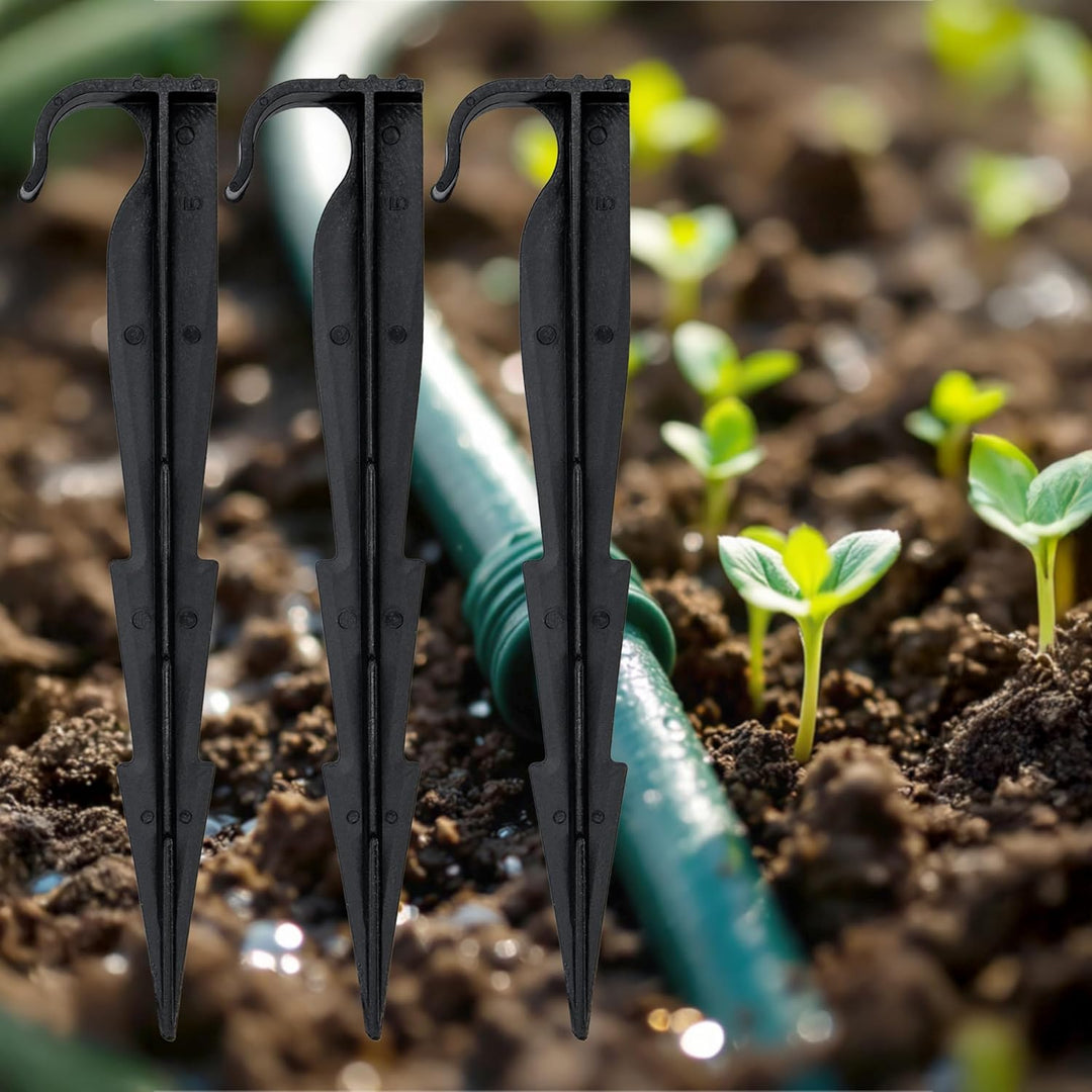 Gartenschlauch Bodenanker schwarz 16 cm - 100er Pack - Erdspiess für Sprinkler und Bewässerungsschlä