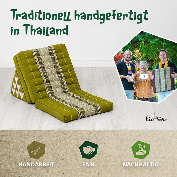 livasia Thaikissen mit 3 Auflagen, Dreieckskissen mit Klappmatratze, Keilkissen Kapok, Rückenkissen