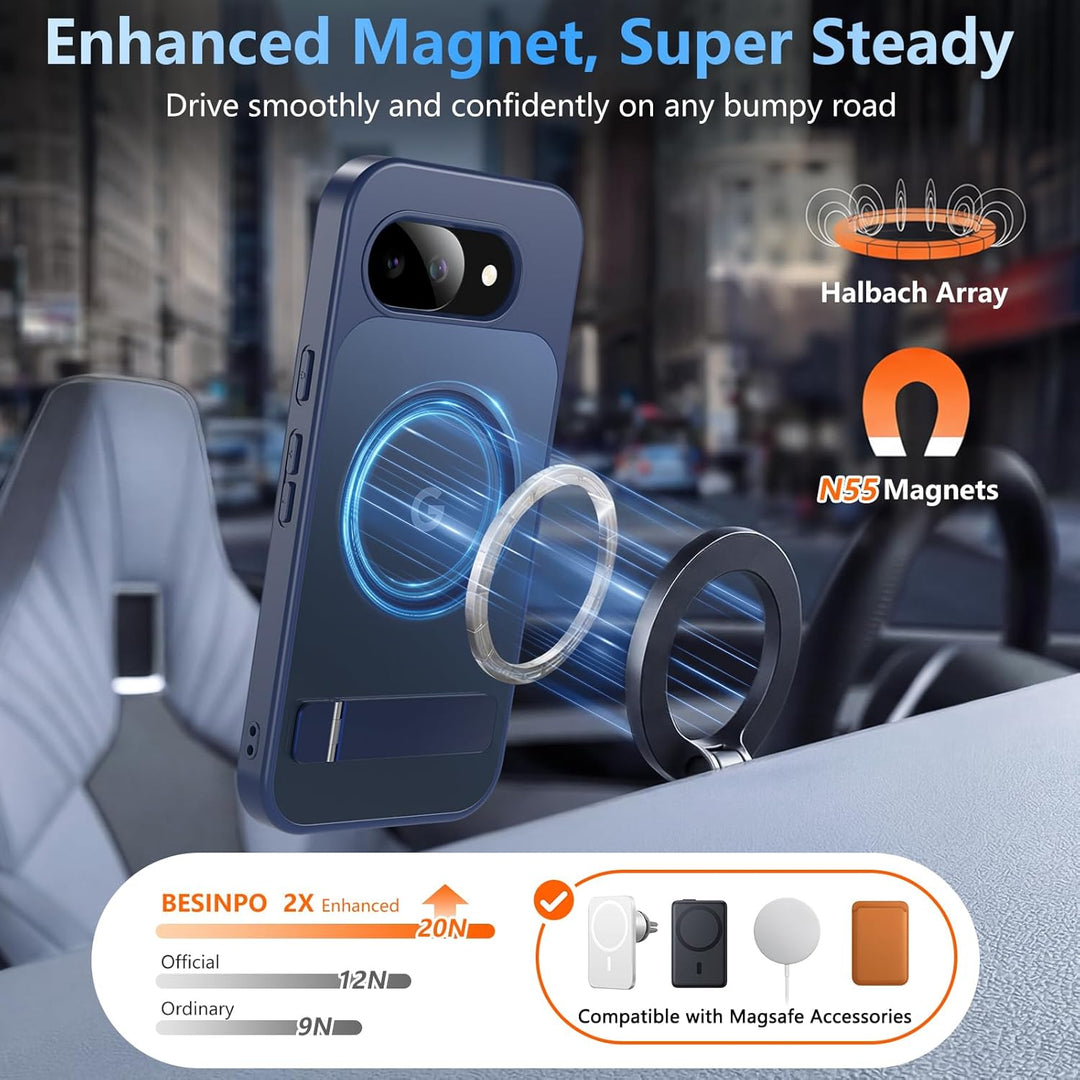 BESINPO Magnetisch für Google Pixel 10A Hülle mit Ständer & Panzer Schutz Glas,Pixel 10A Hülle,Kompa