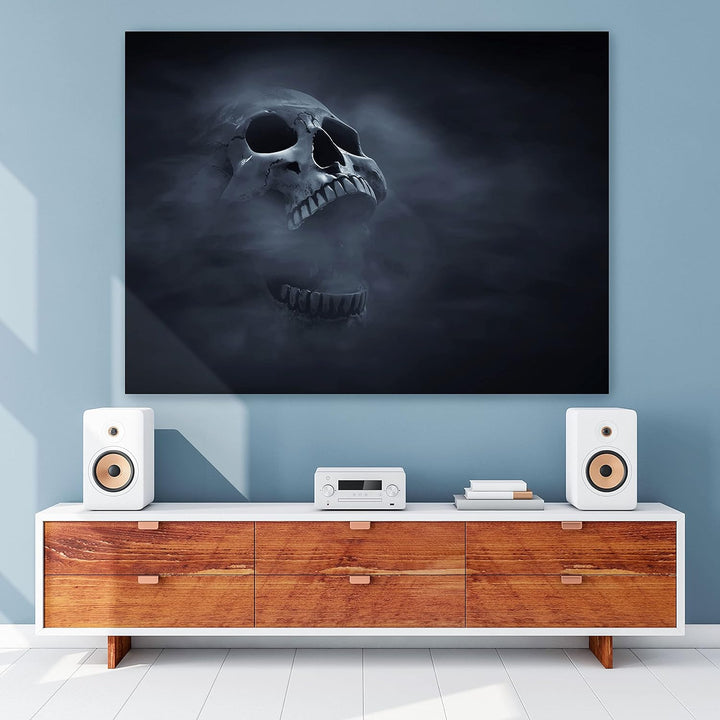 wandmotiv24 Totenkopf Wandbild aus Acrylglas, Grösse 60x45cm, Querformat, Schädel im Nebel, Rauch, g