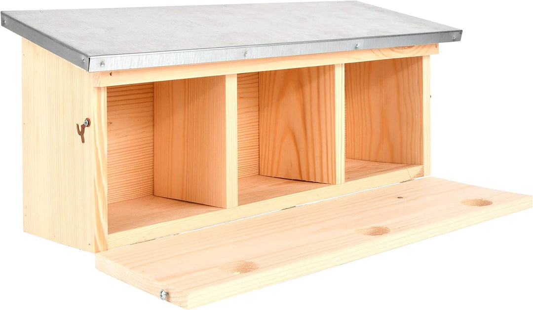 Esschert Design NK85 Horizontales Spatzenhaus aus Holz, Vogelhaus, Metalldach, Silber/Naturholz