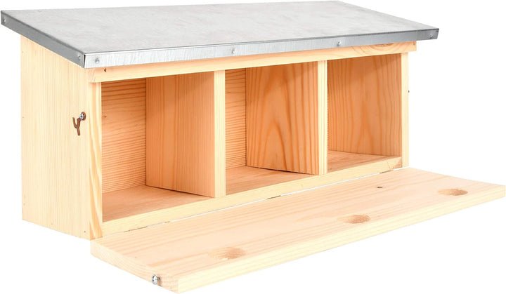 Esschert Design NK85 Horizontales Spatzenhaus aus Holz, Vogelhaus, Metalldach, Silber/Naturholz