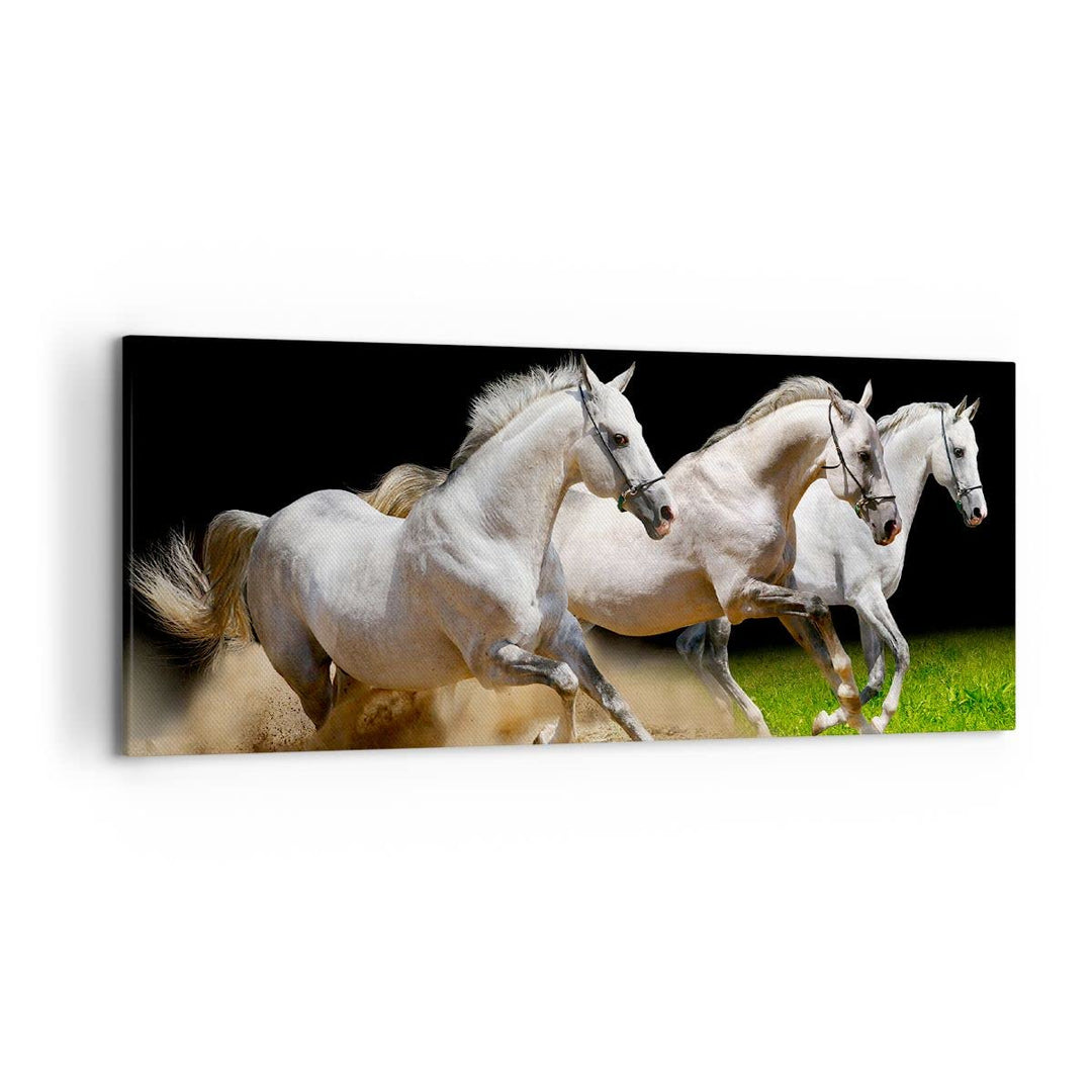 Wandbilder Dekoration Wohnzimmer Pferde Sand Gras Panorama Bilder auf Leinwand 120x50cm Leinwandbild