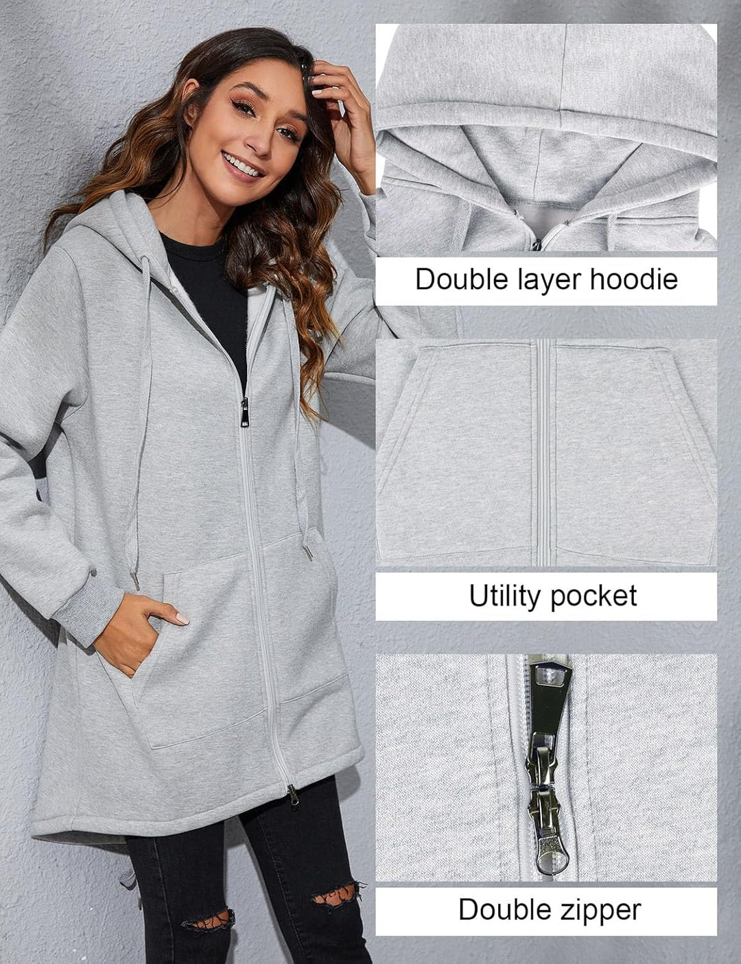 CMTOP Damen Sweatjacke Hoodie Kapuzenpullover mit Zipper Sweatshirt Jacke Langarm Pullover Kapuzenpu