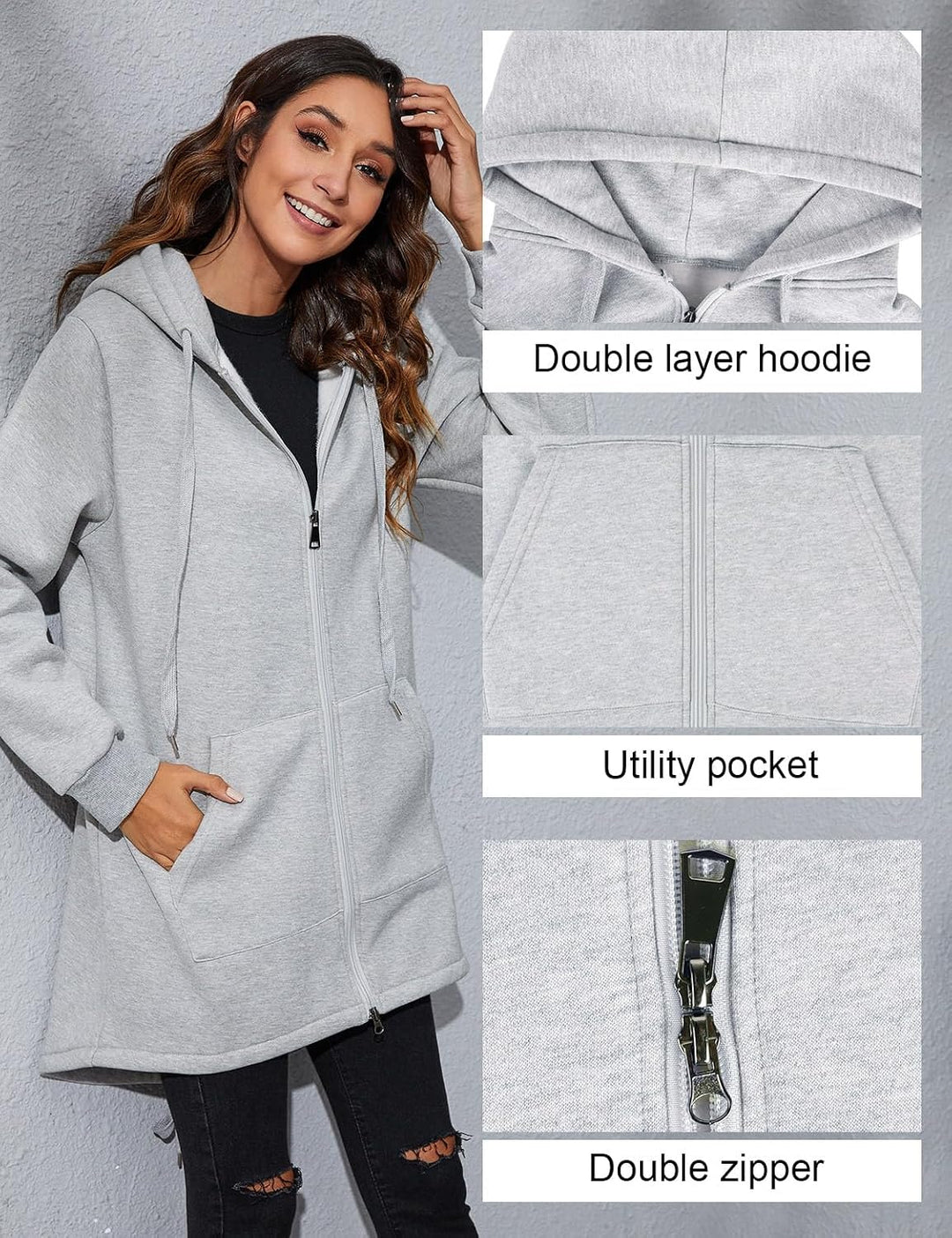 CMTOP Damen Sweatjacke Hoodie Kapuzenpullover mit Zipper Sweatshirt Jacke Langarm Pullover Kapuzenpu