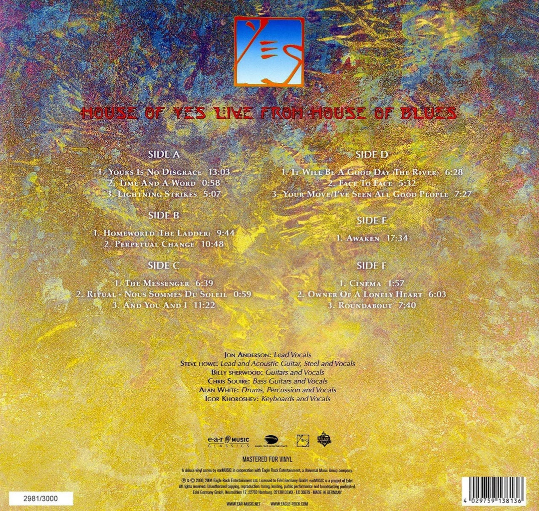Yes - Live From The House Of Blues (3LP+2CD), Vinyl
