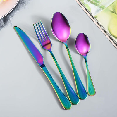 Regenbogen Besteck Set 6 Personen,24 Teilig Besteckset，Inkl Messer,Gabel LöFfel Und DessertlöFfel,Be