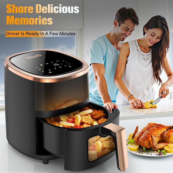Heissluftfritteuse 5.5L XXL Airfryer mit 8 Programmen, LED-Touch-Display, 1200W ölfreier Heissluftfr