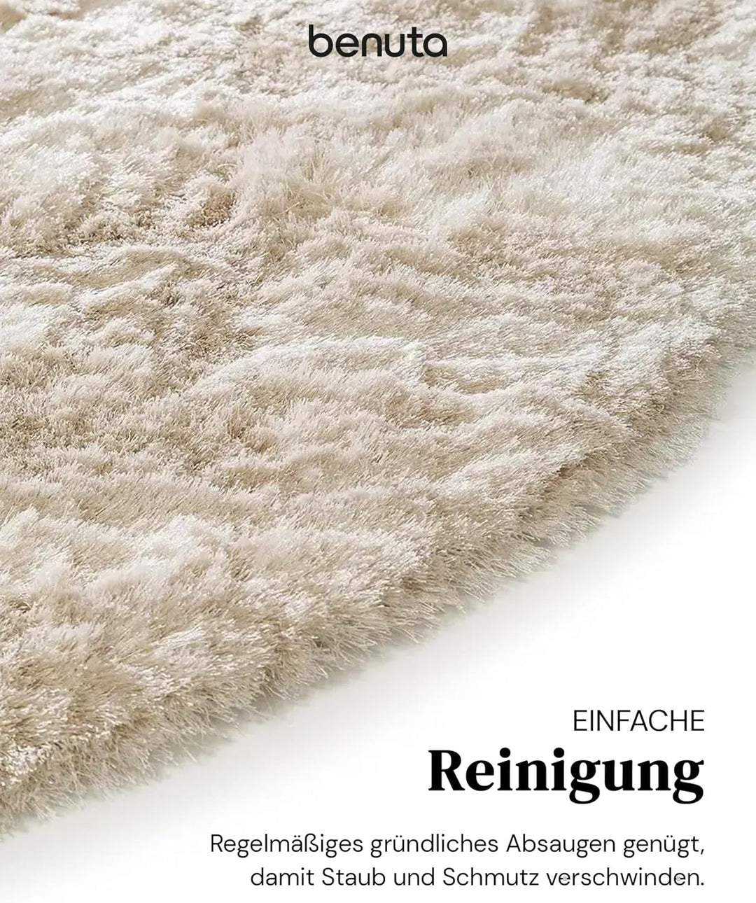 benuta Shaggy Hochflor Teppich Whisper Beige ø 80 cm rund | Langflor Teppich für Schlafzimmer und Wo