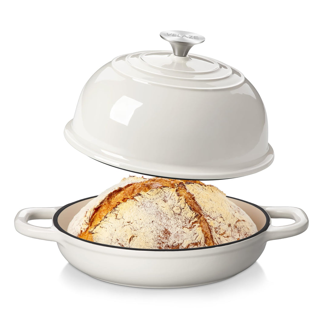 Velaze Gusseisen Topf Brot Backen, 4,8L Emaille Schmortopf mit Deckel und Griffen, 26 cm Brotbacktop