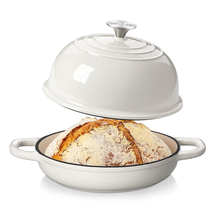 Velaze Gusseisen Topf Brot Backen, 4,8L Emaille Schmortopf mit Deckel und Griffen, 26 cm Brotbacktop
