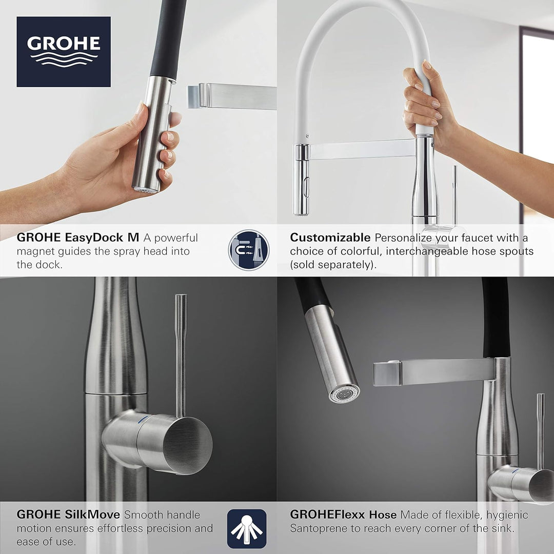 GROHE 30295000 Essence Semi-Pro Einhand-Küchenspüle Wasserhahn mit herausziehbarem Sprühkopf, Messin
