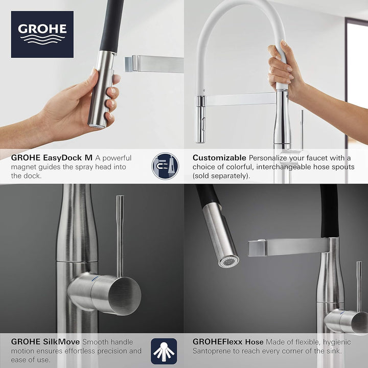 GROHE 30295000 Essence Semi-Pro Einhand-Küchenspüle Wasserhahn mit herausziehbarem Sprühkopf, Messin