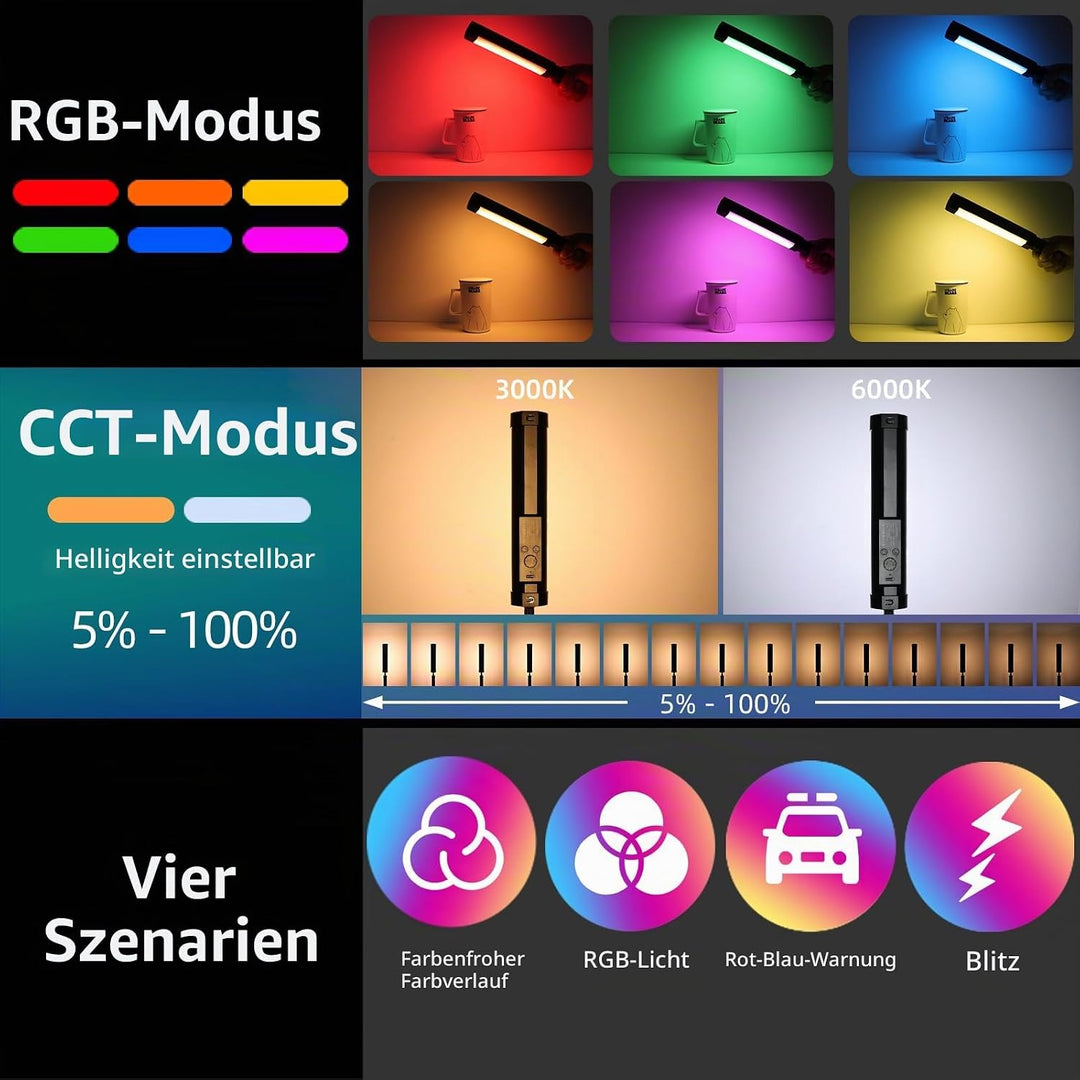 LUXCEO P100 Led Videoleuchte RGB,Mini LED Licht,Tragbares Lightbar für Fotografie, Tiktok YouTube Vi