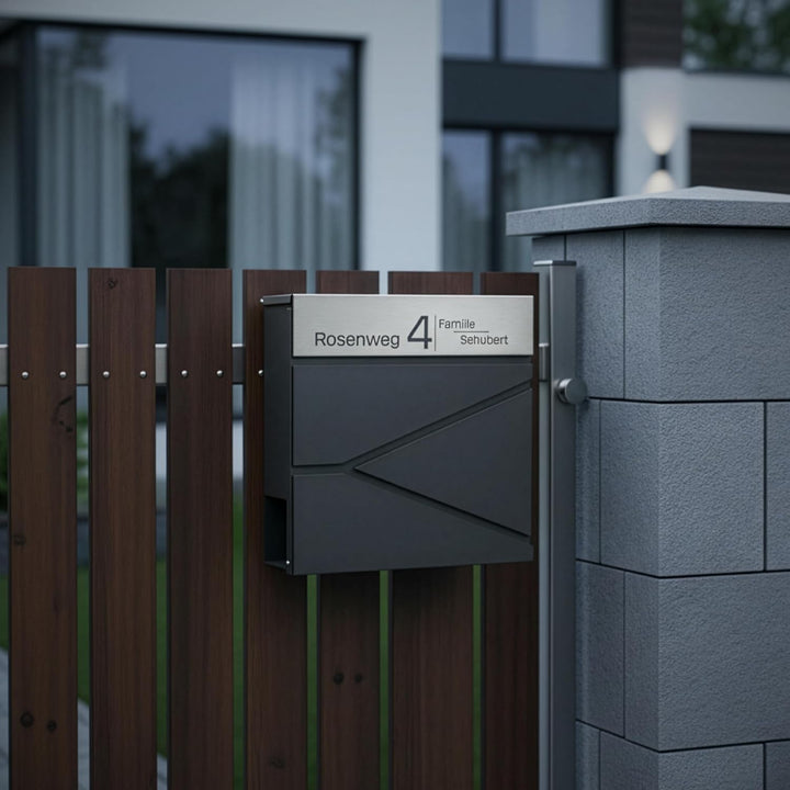 Grafner Premium Briefkasten personalisiert, RAL7016 mit Zeitungsfach und 2 Schlüssel, moderner Postk