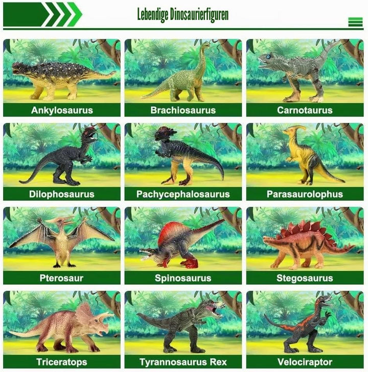 FRUSE Dinosaurier Spielzeug Set, 12 Stück Realistisches Figuren Spielset einschliesslich T-Rex, Carn