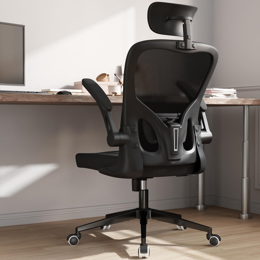 Monhey Ergonomischer Bürostuhl – Verstellbarer Schreibtischstuhl mit Lendenstütze, Kopfstütze, klapp