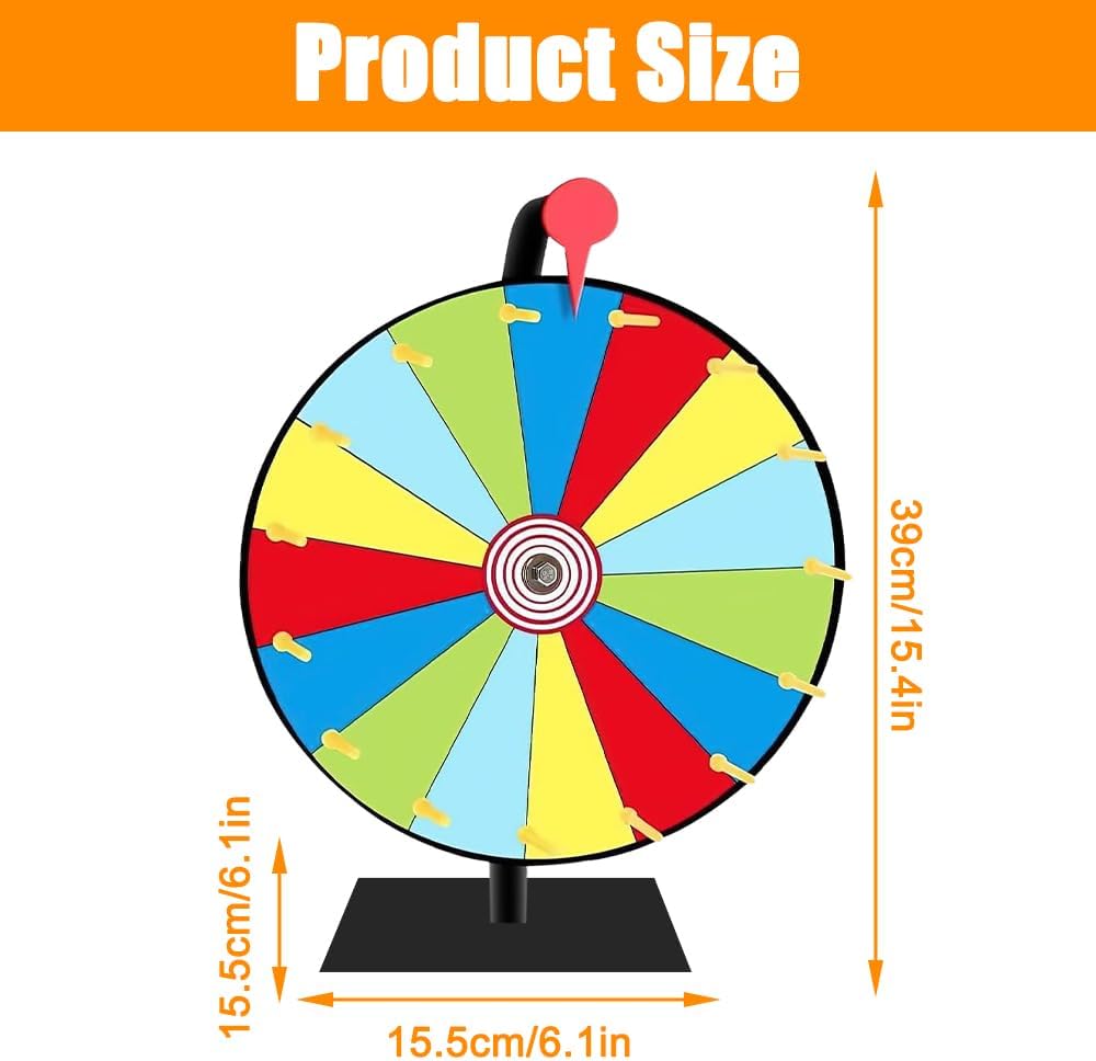 Glücksrad, 30CM Glücksrad zum Drehen, 15 Slots Drehrad Glücksrad mit Radiergummi und Markierstift, g