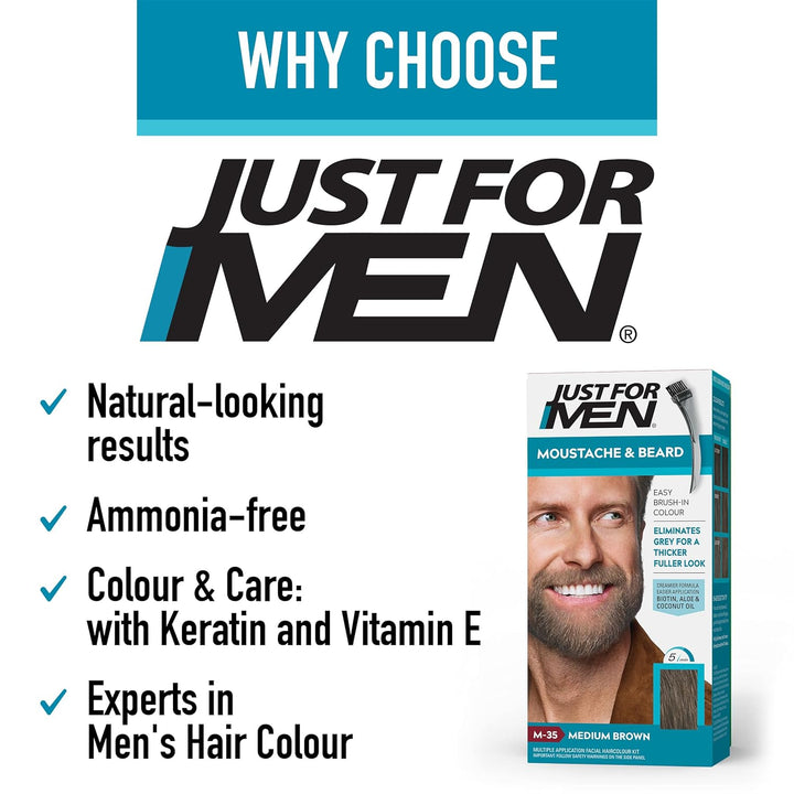 Just for men Moustache & Beard eliminiert Grau für einen dickeren und volleren Look - M55, Schwarz (
