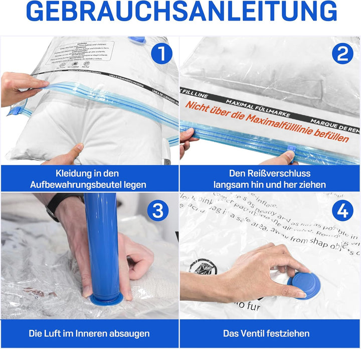 Vakuumbeutel für Kleidung Bettdecken 12 Stück, CaptainFive Vakuumierbeutel 3 Grössen (4 * 100x80cm +