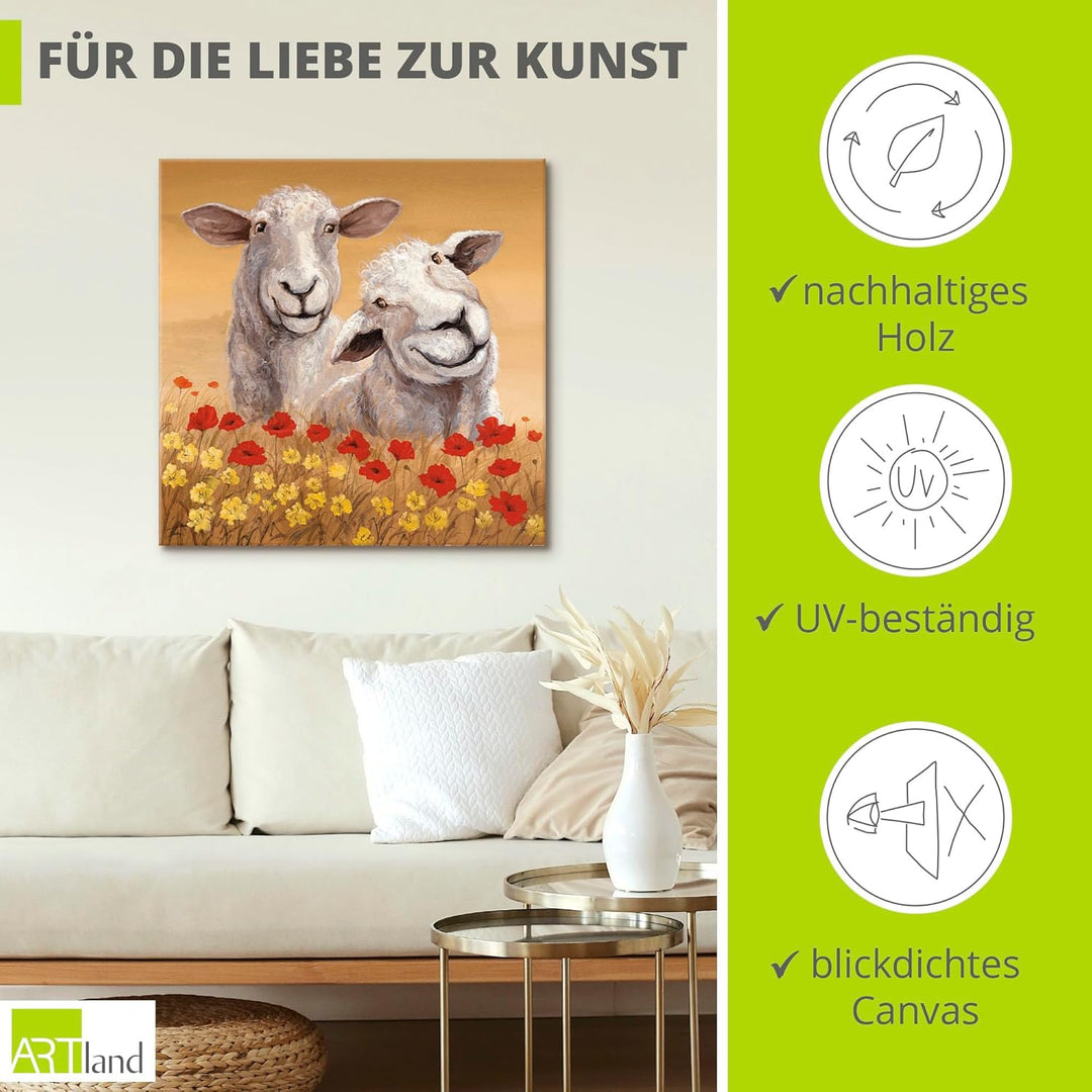 ARTland Leinwandbilder Wandbild Bild auf Leinwand 50 x 50 cm Tiere Haustiere Schaf Malerei Creme A1S