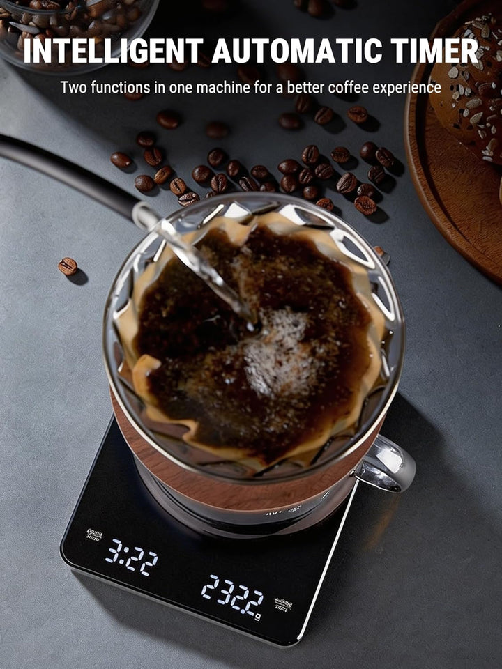 VOBOR Kaffeewaage mit Timer 3kg/0.1g, Automatischen und Manuellen Zeitmessungsmodus, Wiederaufladbar
