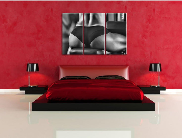 Pixxprint Frauenkörper von hinten als Leinwandbild/Grösse: 3 Teilig (120x80 cm) cm/Wandbild/Kunstdru