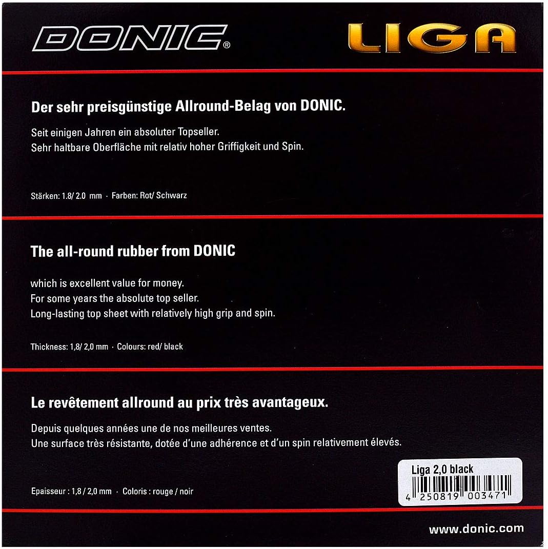 Donic Belag Liga Schwarz 2,0 mm, Schwarz 2,0 mm