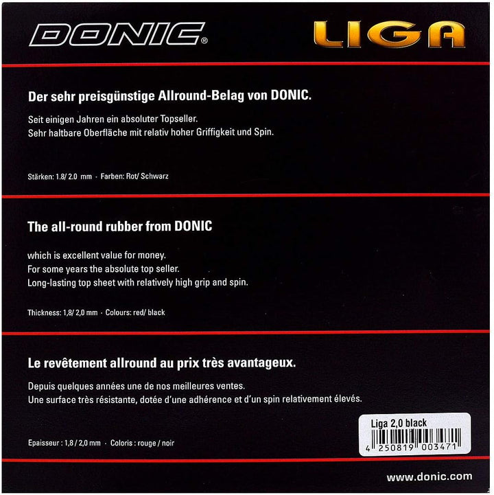 Donic Belag Liga Schwarz 2,0 mm, Schwarz 2,0 mm