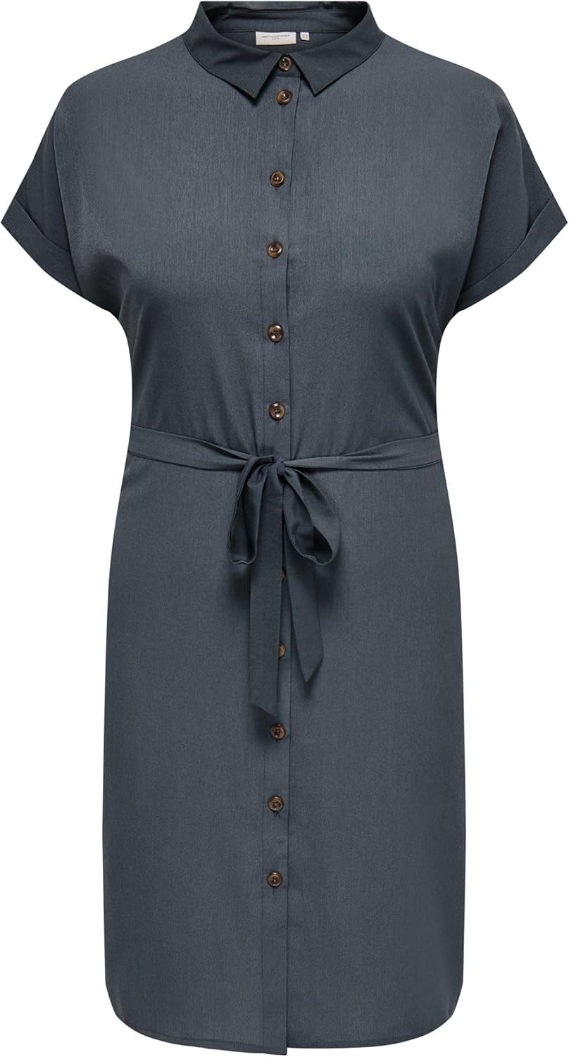 ONLY Damen Cardiega Ss Blk Shirt Dress WVN Noos Kleid 42 Grosse Grössen India Ink, 42 Große Gr&