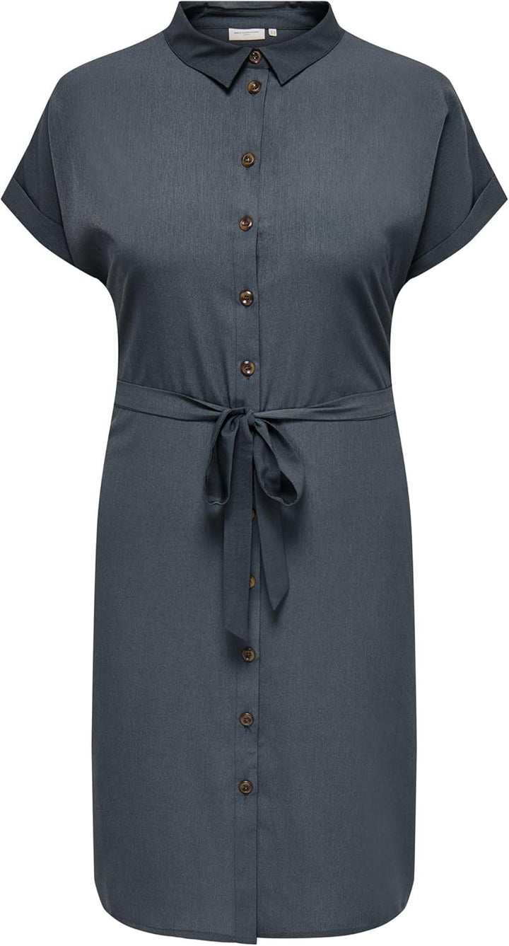ONLY Damen Cardiega Ss Blk Shirt Dress WVN Noos Kleid 42 Grosse Grössen India Ink, 42 Große Gr&