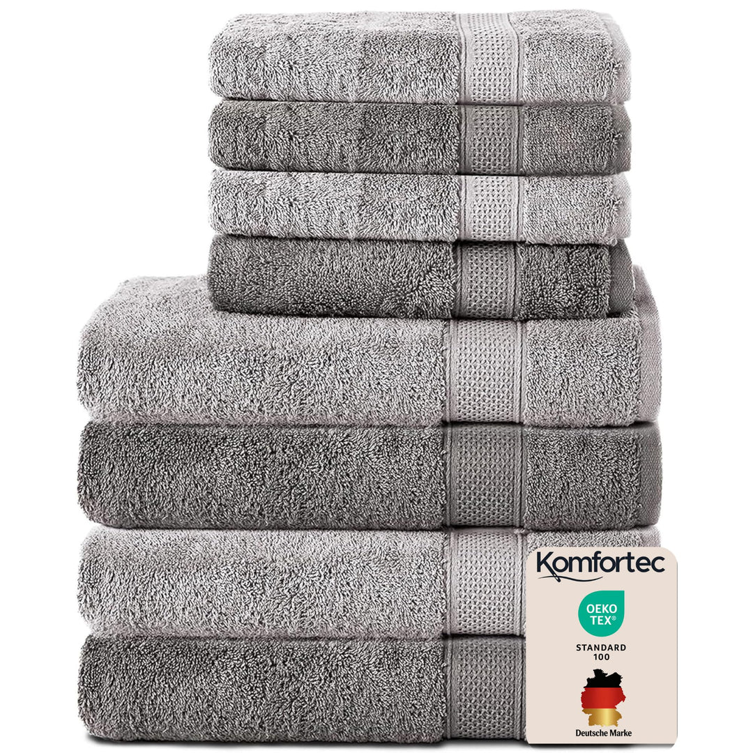 Komfortec 8er Handtuch Set aus 100% Baumwolle, 4 Badetücher 70x140 und 4 Handtücher 50x100 cm, Frott