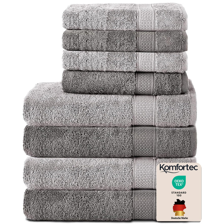 Komfortec 8er Handtuch Set aus 100% Baumwolle, 4 Badetücher 70x140 und 4 Handtücher 50x100 cm, Frott