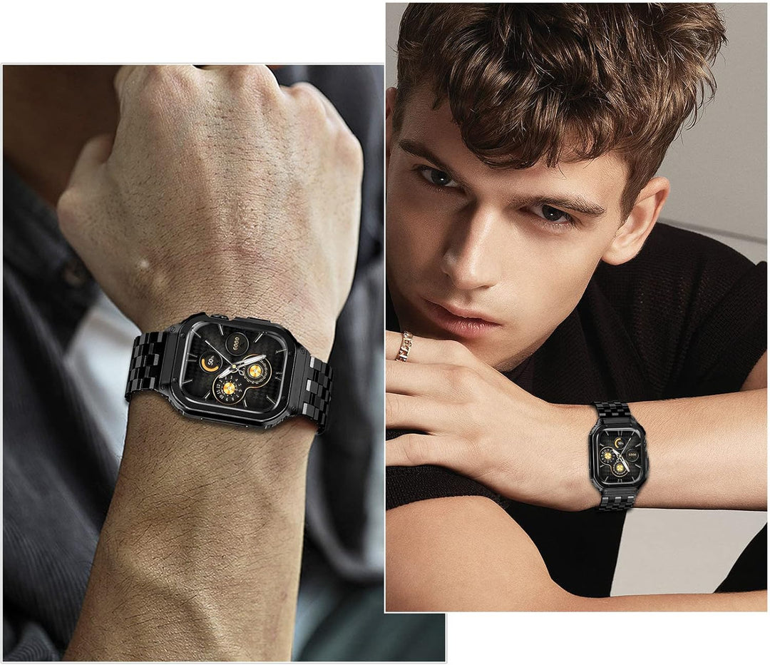 HASLFM Apple Watch Bänder kompatibel für iWatch Serie 9/8/7(45mm), Edelstahl Apple Watch Bänder mit