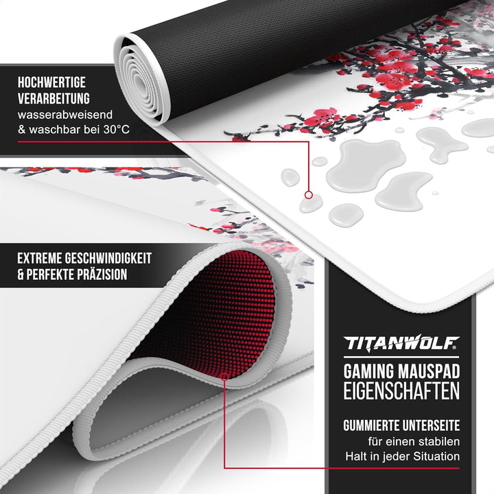 CSL-Computer TITANWOLF - XXL Speed Gaming Mauspad 900 x 400mm - XXL Mousepad - Tischunterlage Large