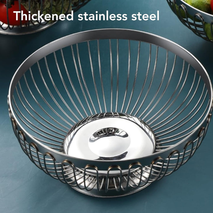 Tissting Obstschale Silber Edelstahl Obsttablett 20cm/22cm/24cm/26cm Runde Snack Gemüse Schale Europ