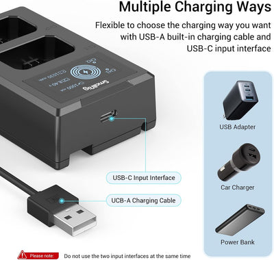 SMALLRIG NP-FW50 Ersatzbatterien (2 Stück) & LCD Display Ladegerät Set, Wiederaufladbarer Akku für S