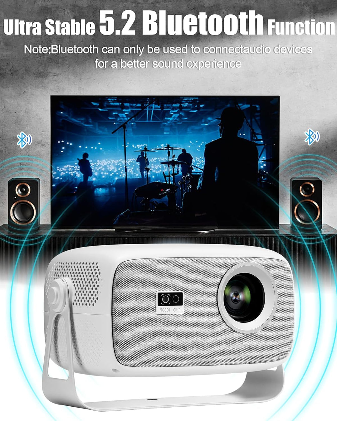 【Offiziell Lizenziertes Netflix & Autofokus】 Mini-Projektor mit WLAN und Bluetooth, 270°-Drehung, ge