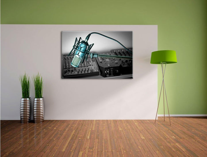 Pixxprint Mikrofon mit Musikanlagen als Leinwandbild/Grösse: 100x70 / Wandbild/Kunstdruck/fertig bes